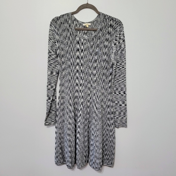 Shoshanna 'Becky' Black White Marled Space Dye‎ Long Sleeve Fit & Flare Dress, S - Picture 2 of 11